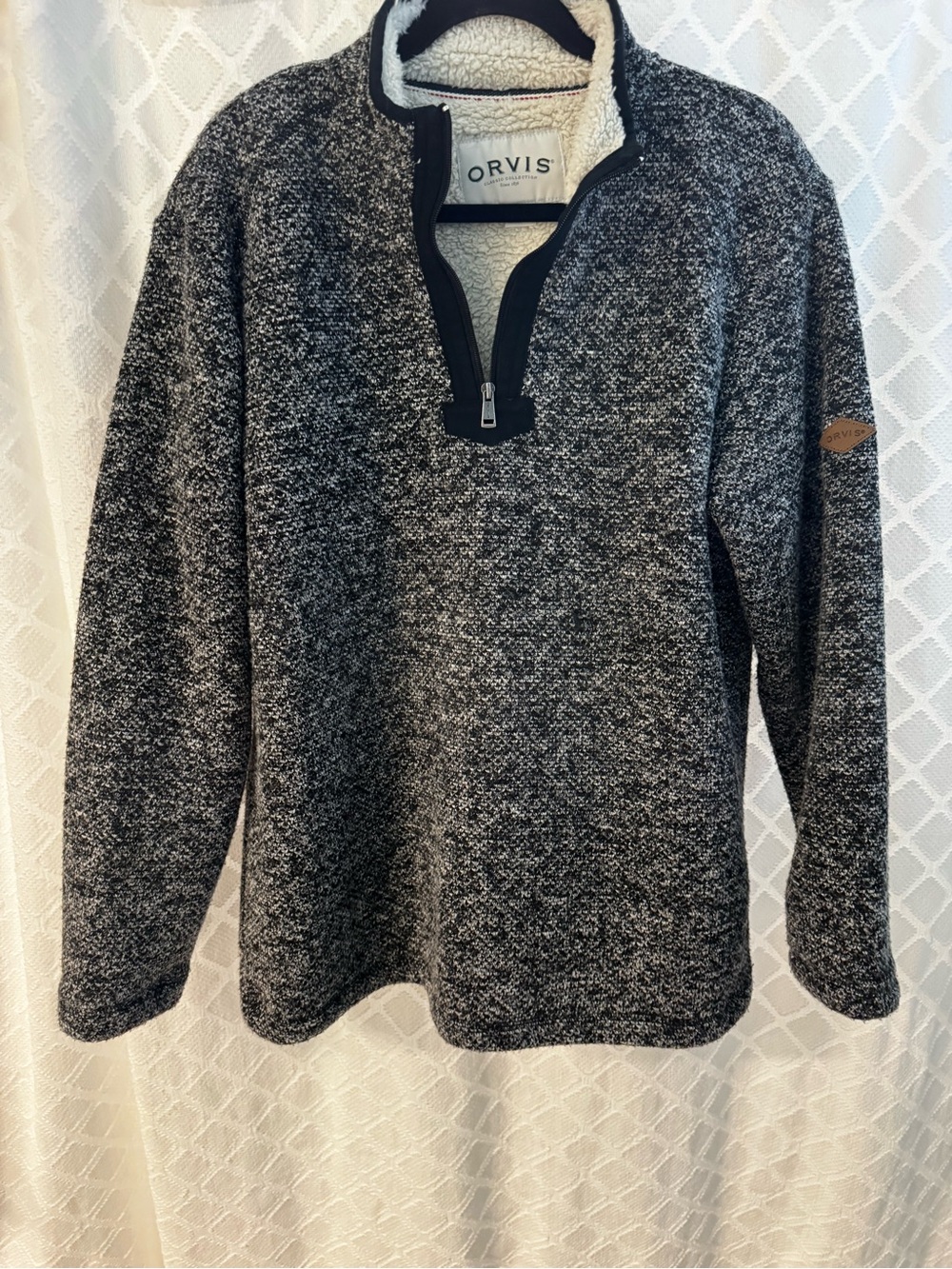 Orvis Heathered Black and White Quarter-Zip Sweater